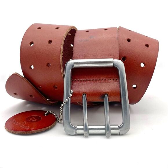 NWT Linea Pelle Brown Genuine Leather Belt Size Small Double Prong Buckle NEW - Picture 2 of 15